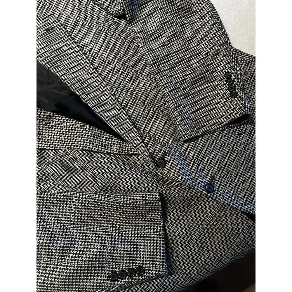 Stafford Mens 46R Black Beige Burgundy Houndstooth Plaid Blazer Sport Jacket - Picture 8 of 16